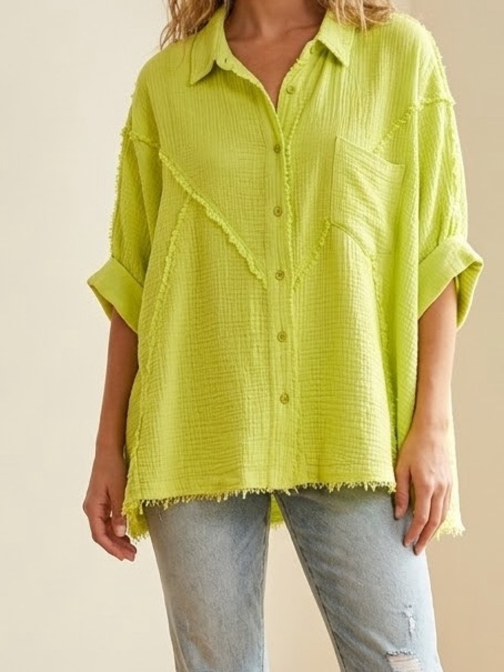 Easel Oversized Button Down Top - Boxy Fit